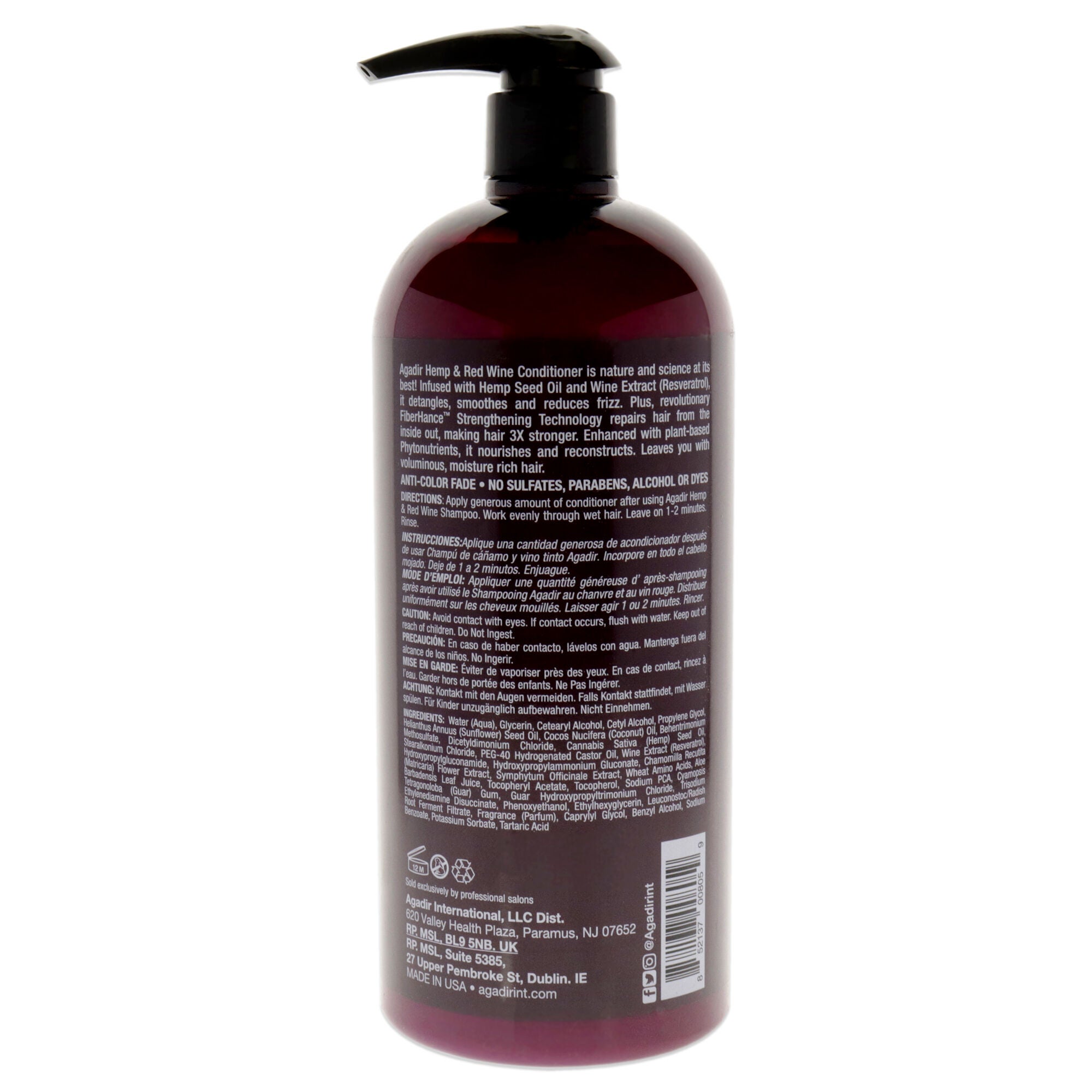 Hemp and Red Wine Moisturizing Conditioner by Agadir for Unisex - 33.8 oz Conditioner, See Description, alternate image number 1