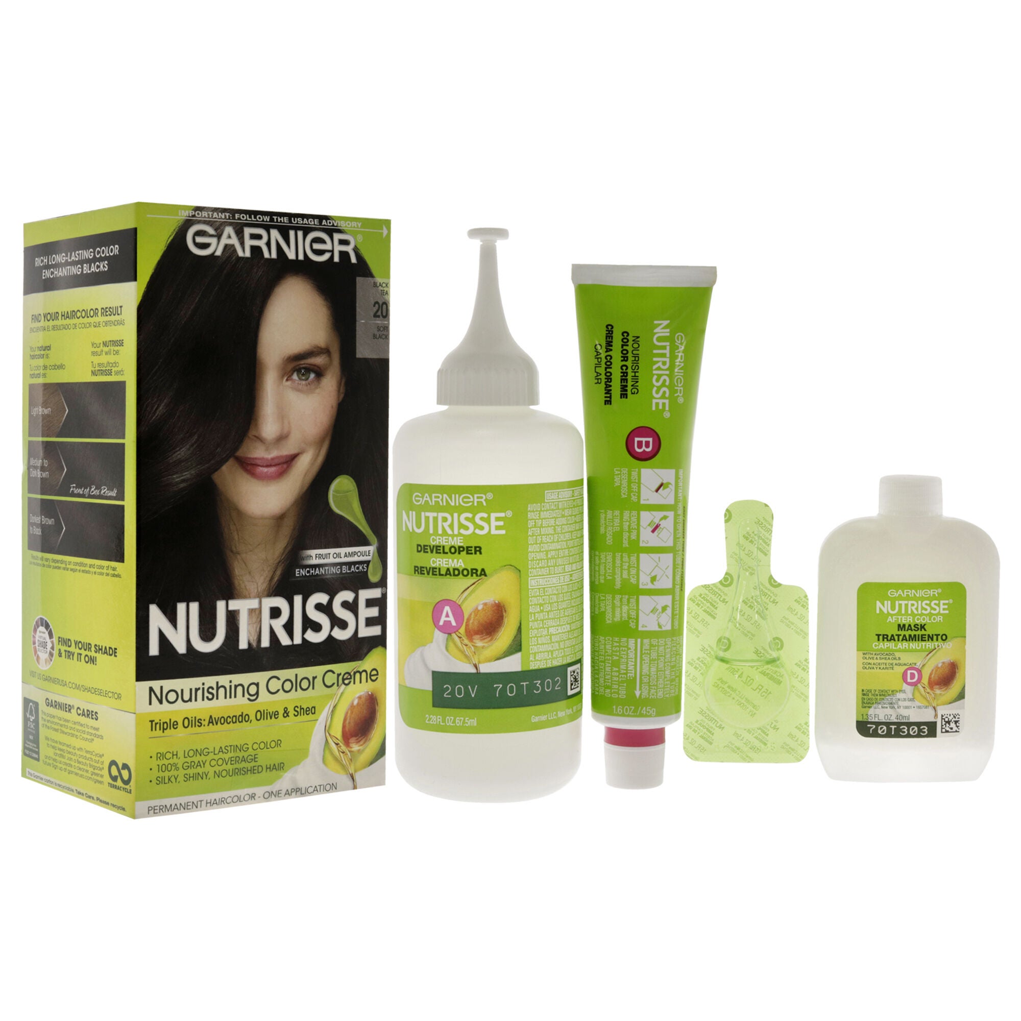 Nutrisse Nourishing Color Creme - 20 Soft Black by Garnier for Unisex - 1 Application Hair Color, See Description, alternate image number 1