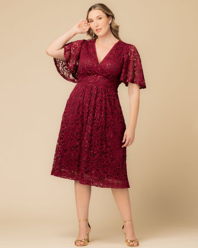 starry cocktail dress Kiyonna Plus Size Starry Sequin Lace Cocktail Dress - Sapphire