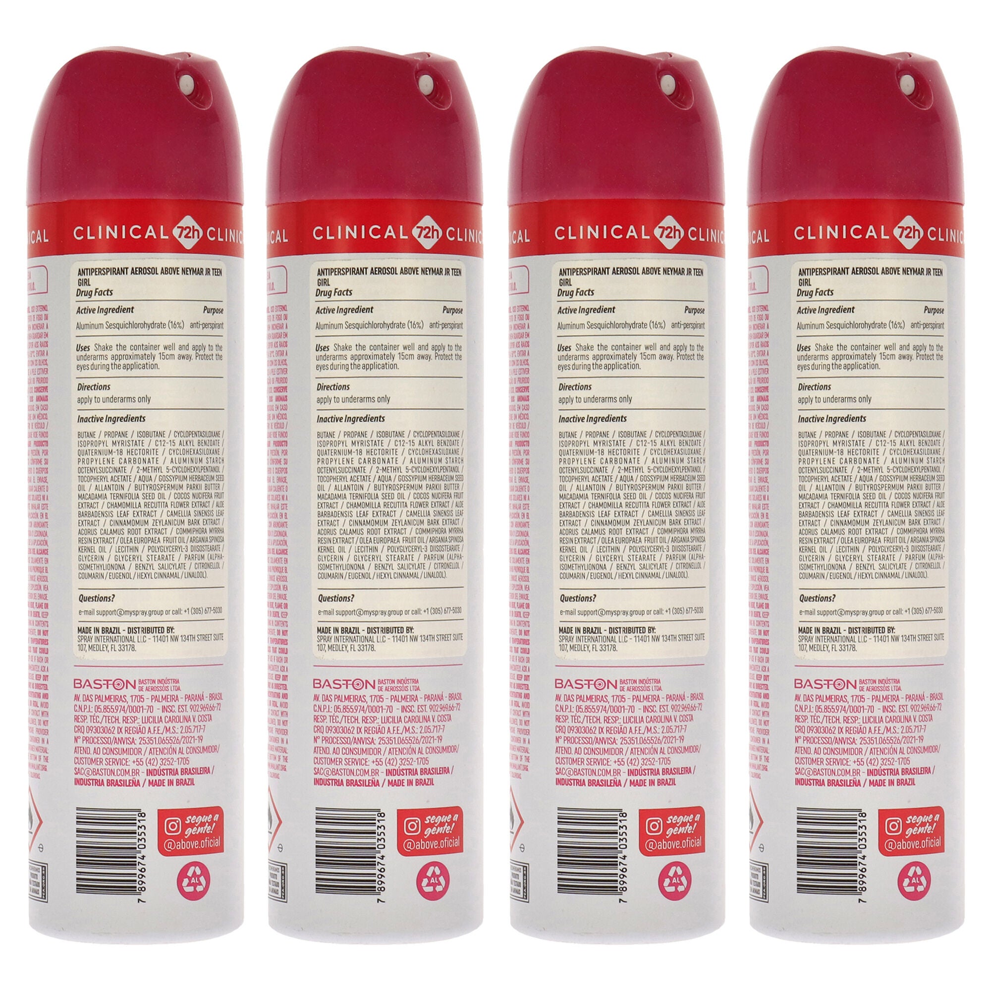 72 Hours Neymar Jr Derma Clinical Antiperspirant Deodorant - Teen Girl by Above for Women - 3.17 oz Deodorant Spray - Pack of 4, See Description, alternate image number 1