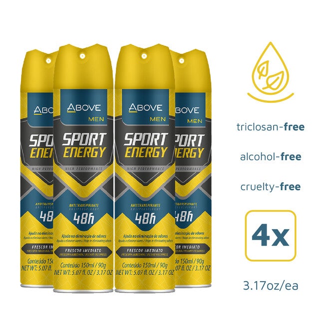 48 Hours Sport Energy Antiperspirant Deodorant by Above for Men - 3.17 oz Deodorant Spray - Pack of 4, NA, alternate image number null
