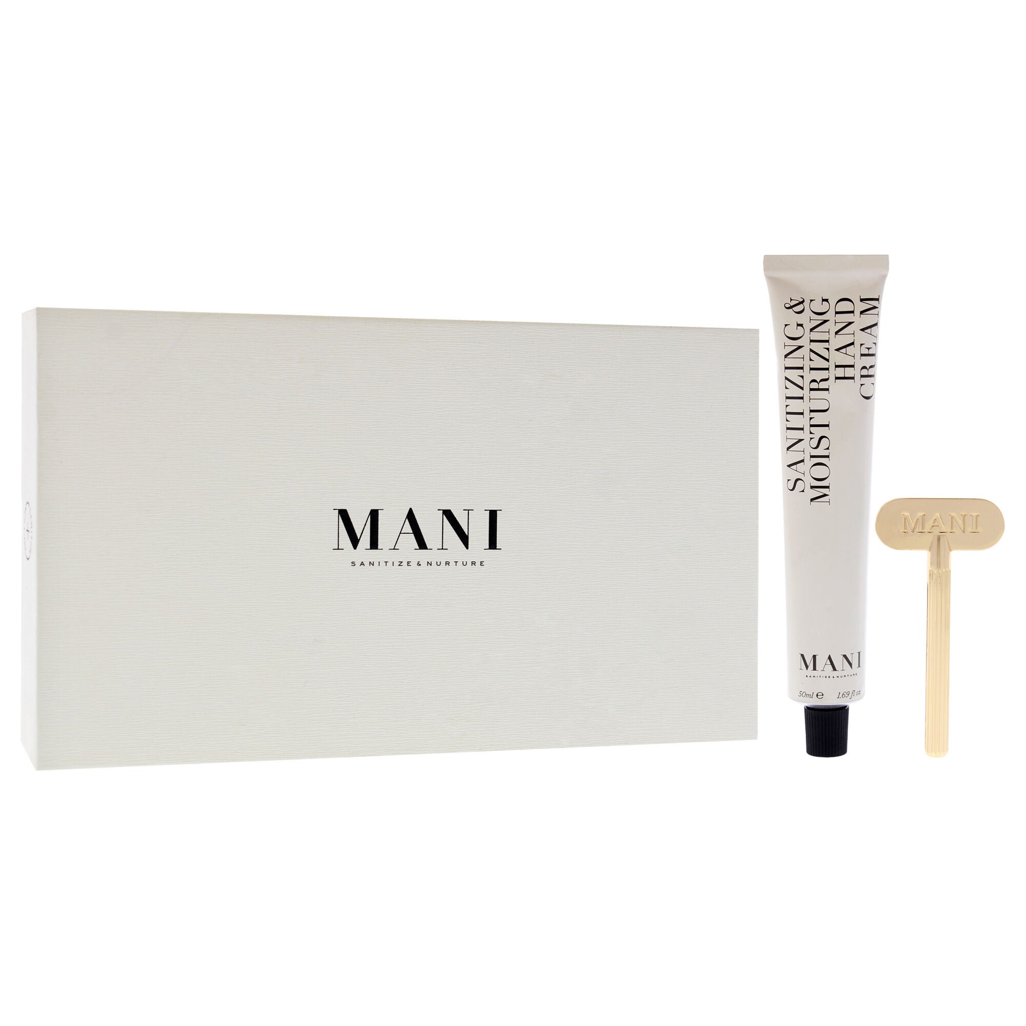 Sanitizing and Moisturizing Hand Cream Set by Mani for Women - 2 Pc 1.6oz Sanitizing Moisturizing Hand Cream, Tool, See Description, alternate image number 1