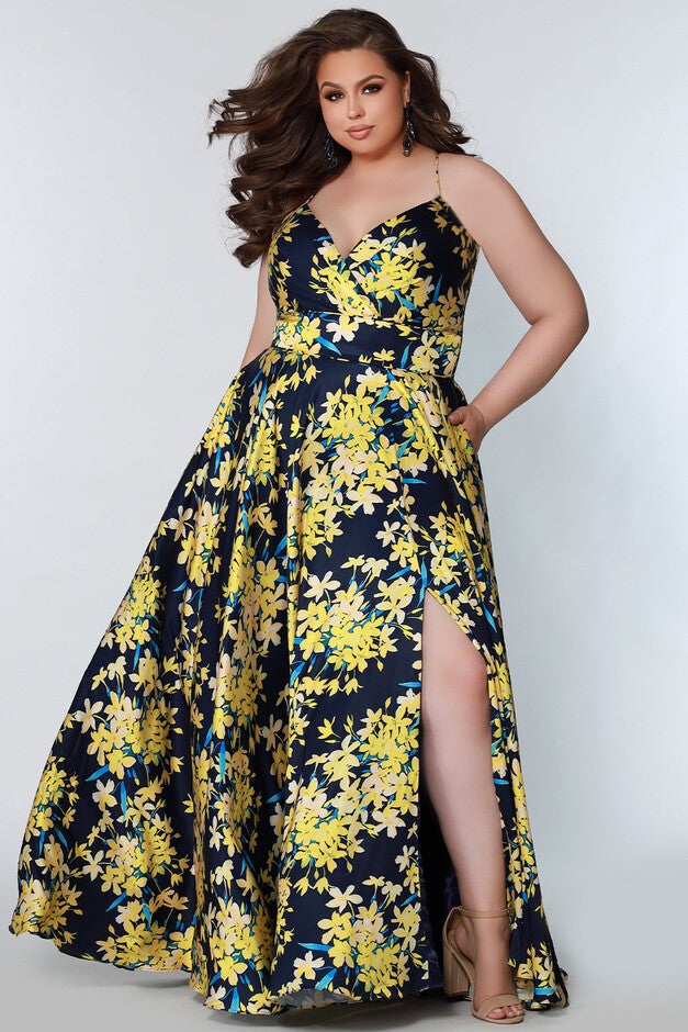 Endless Summer Formal Dress Pink Floral Print Dress Size 14, Yellow Blossom, hi-res image number null