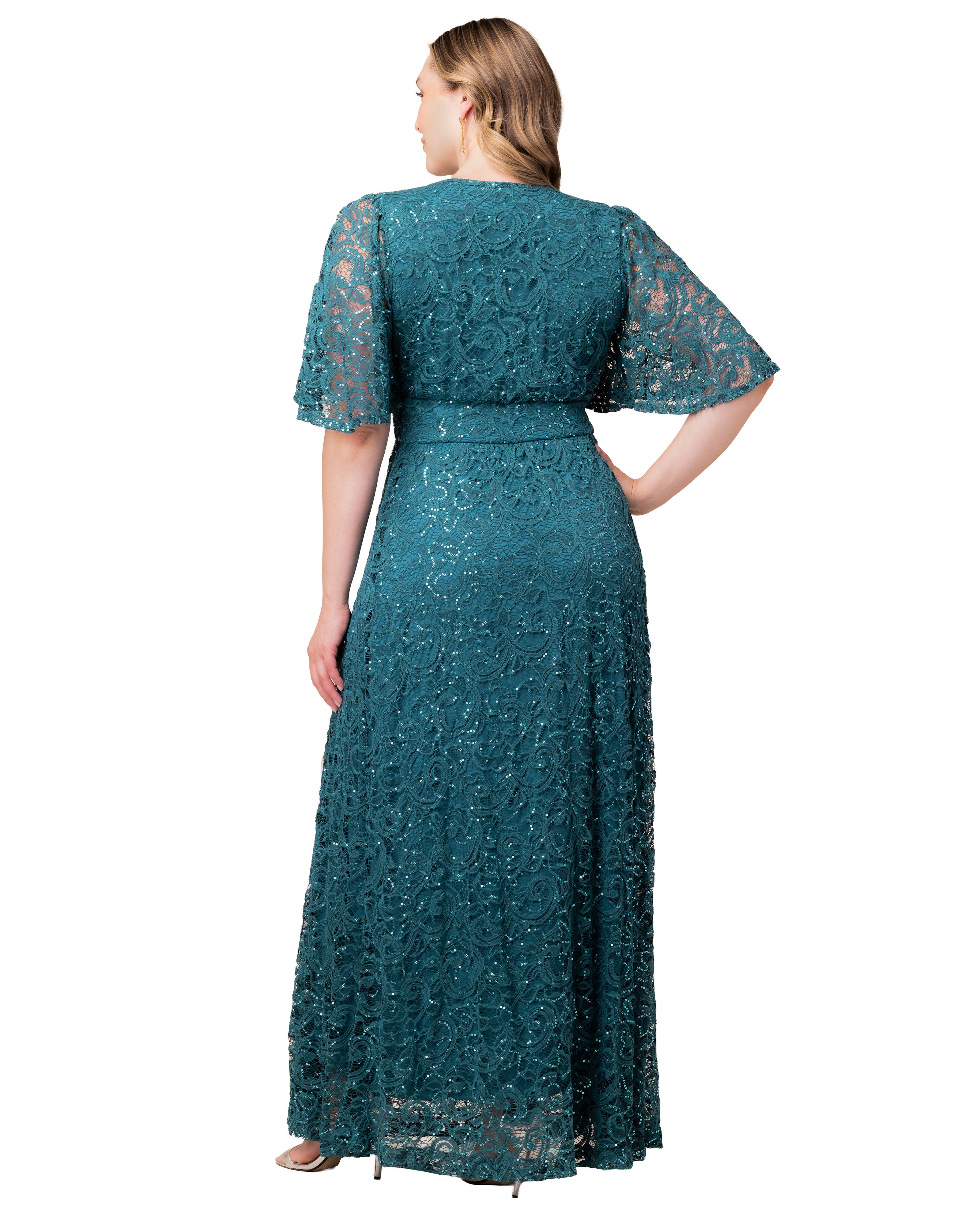 Luminous Sequin Lace Evening Gown, TEAL TOPAZ / Teal, alternate image number 1