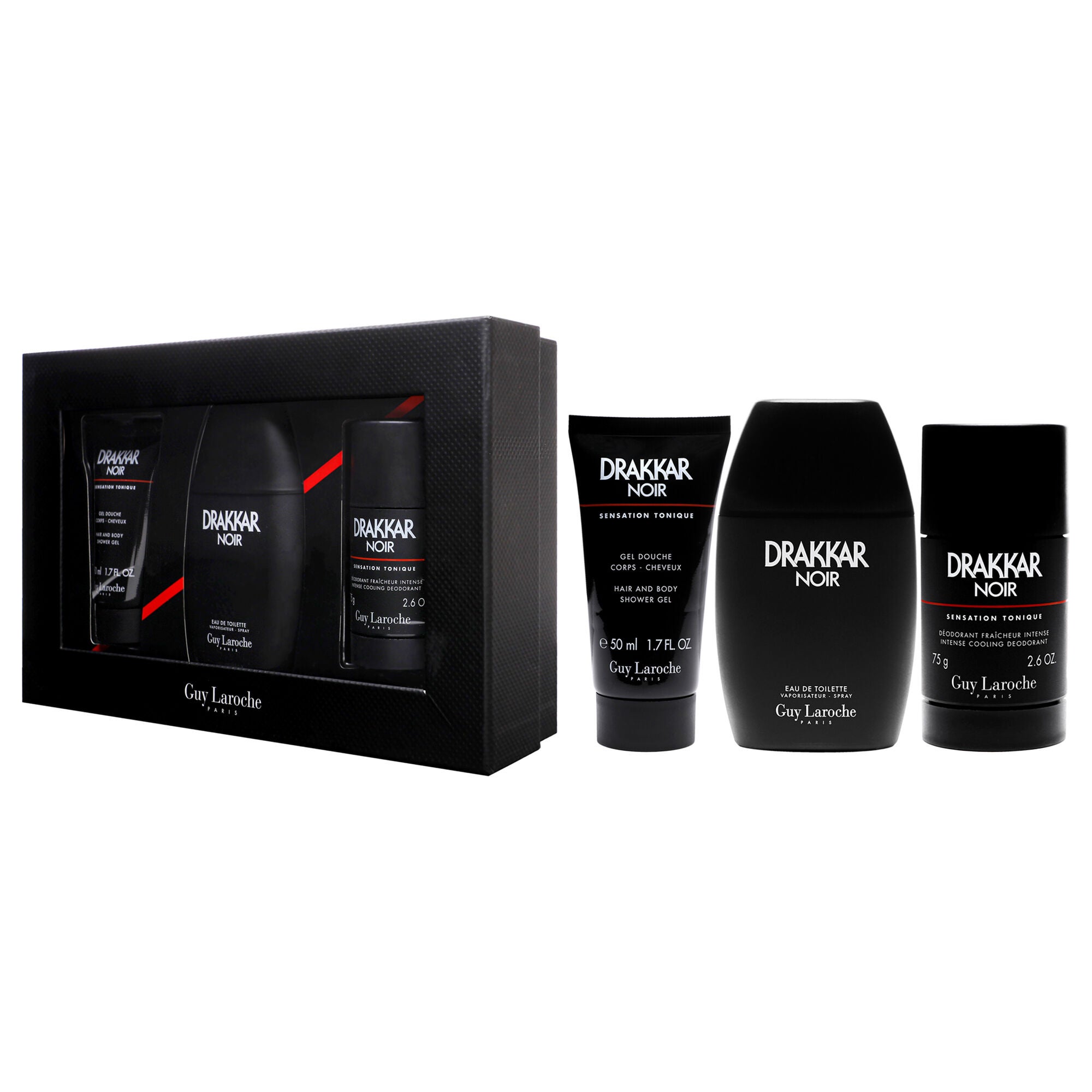 Drakkar Noir by Guy Laroche for Men - 3 Pc Gift Set 2021 - 3.4oz EDT Spray, 2.6oz Deodorant Stick, 1.7oz Shower Gel, See Description, alternate image number 3