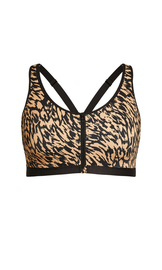 Zip Print Sports Bra - animal, , alternate image number null