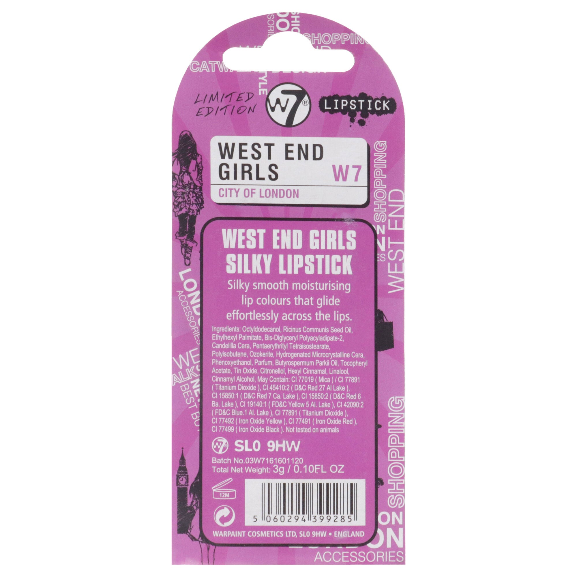 West End Girls City Of London - Fuchsia by W7 for Women - 0.1 oz Lipstick, See Description, alternate image number 1