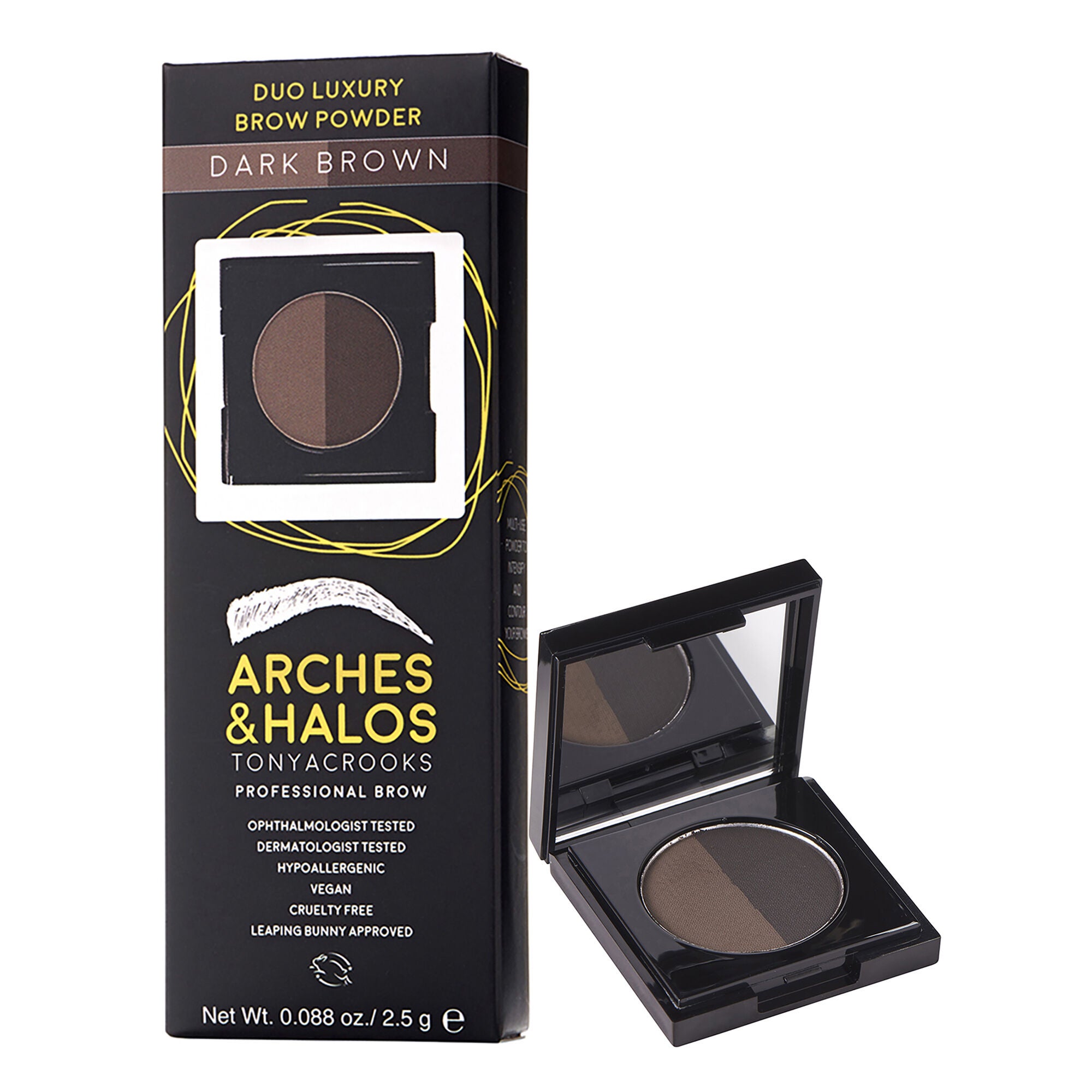 Duo Luxury Brow Powder - Dark Brown by Arches and Halos for Women - 0.088 oz Eyebrow, See Description, hi-res image number 0