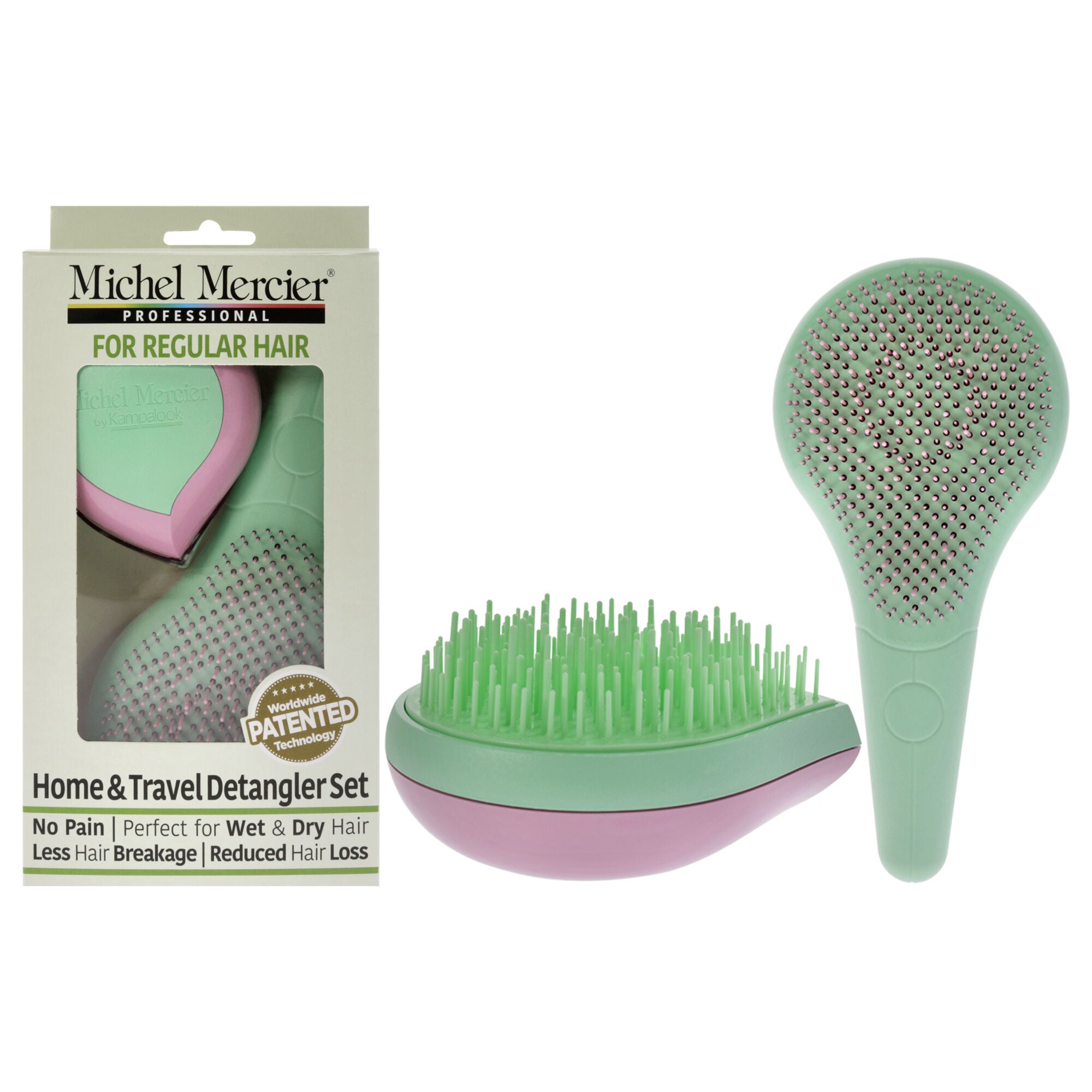 Home and Travel Detangler Set - Regular Hair by Michel Mercier for Unisex - 2 Pc The Classic Detangler Brush, The Travel Detangler Brush, See Description, hi-res image number 0