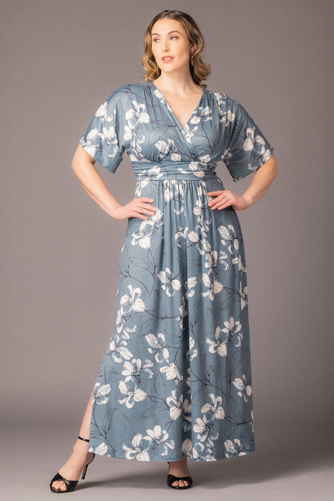 Vienna Maxi Dress, Grey Lily Print / White, alternate image number 4
