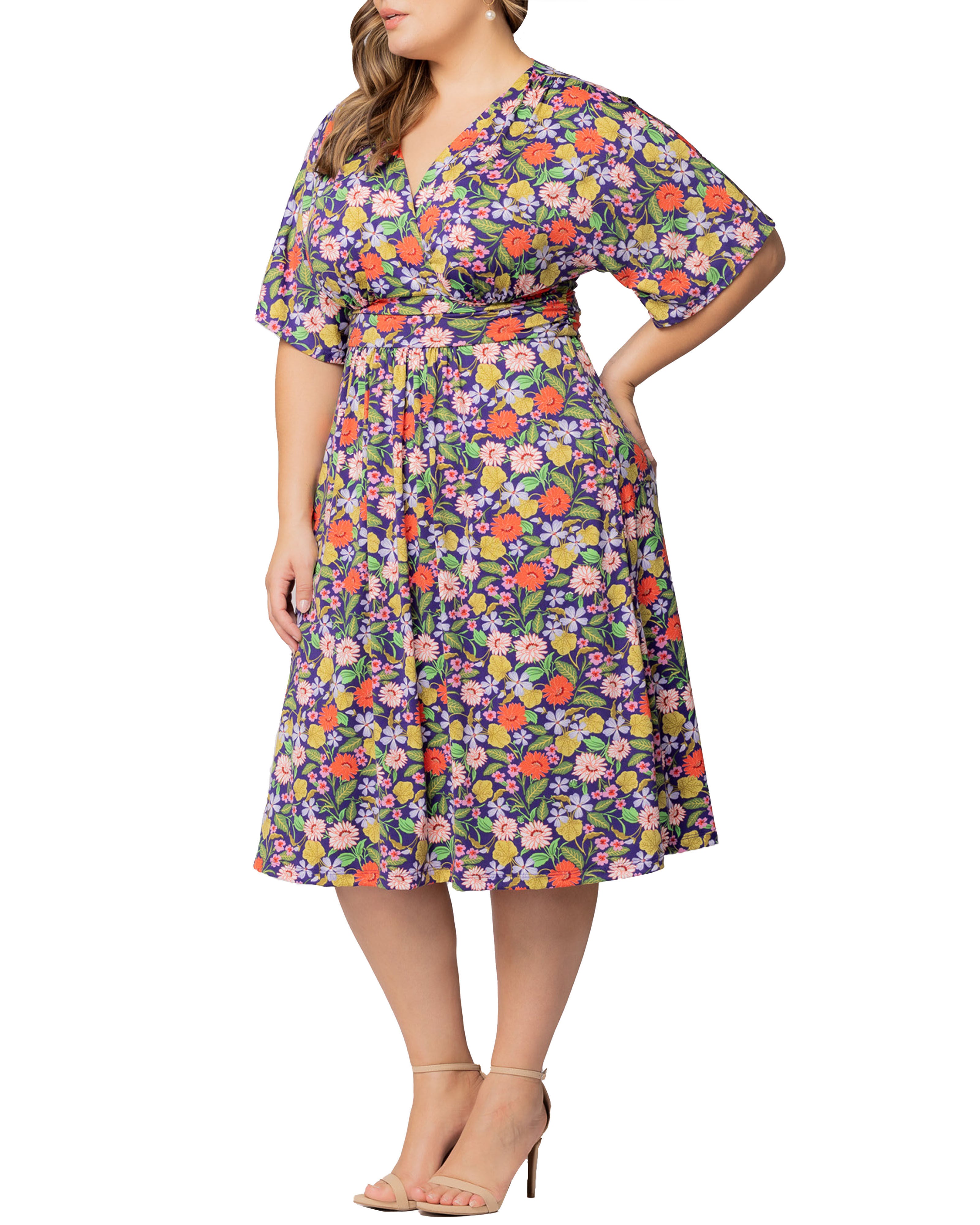 Gia Midi Dress, VIBRANT GARDEN PRINT / Purple, alternate image number 3