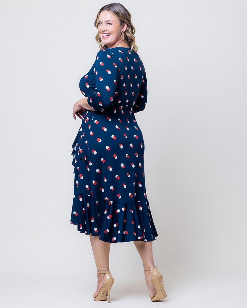 Flirty Flounce Wrap Dress, Navy Dot Duo, alternate image number 1