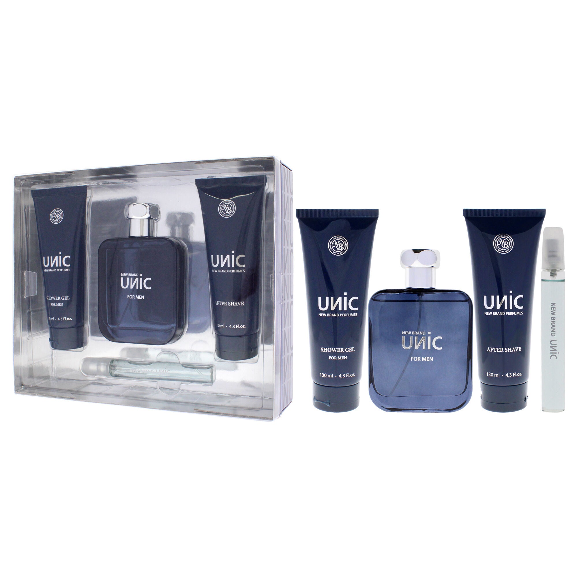 Unic by New Brand for Men - 4 Pc Gift Set 3.3oz EDT Spray, 0.5oz EDT Spray, 4.3oz Shower Gel, 4.3oz After Shave, See Description, alternate image number 3