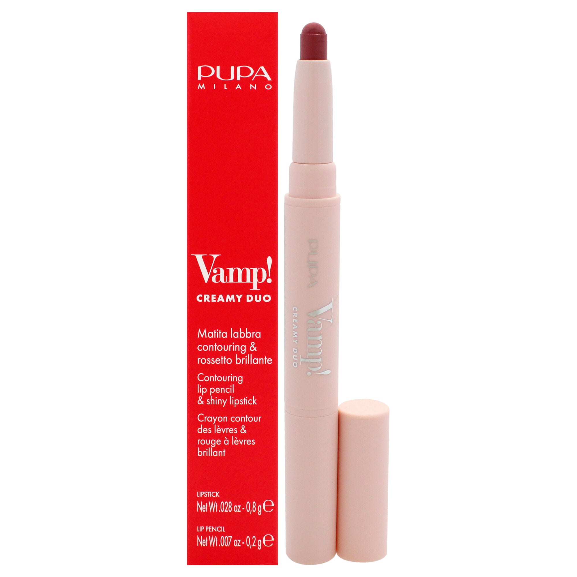 Vamp! Creamy Duo Contouring Lip Pencil and Shiny Lipstick - 008 Vintage Rose by Pupa Milano for Women - 0.035 oz Makeup, See Description, hi-res image number 0