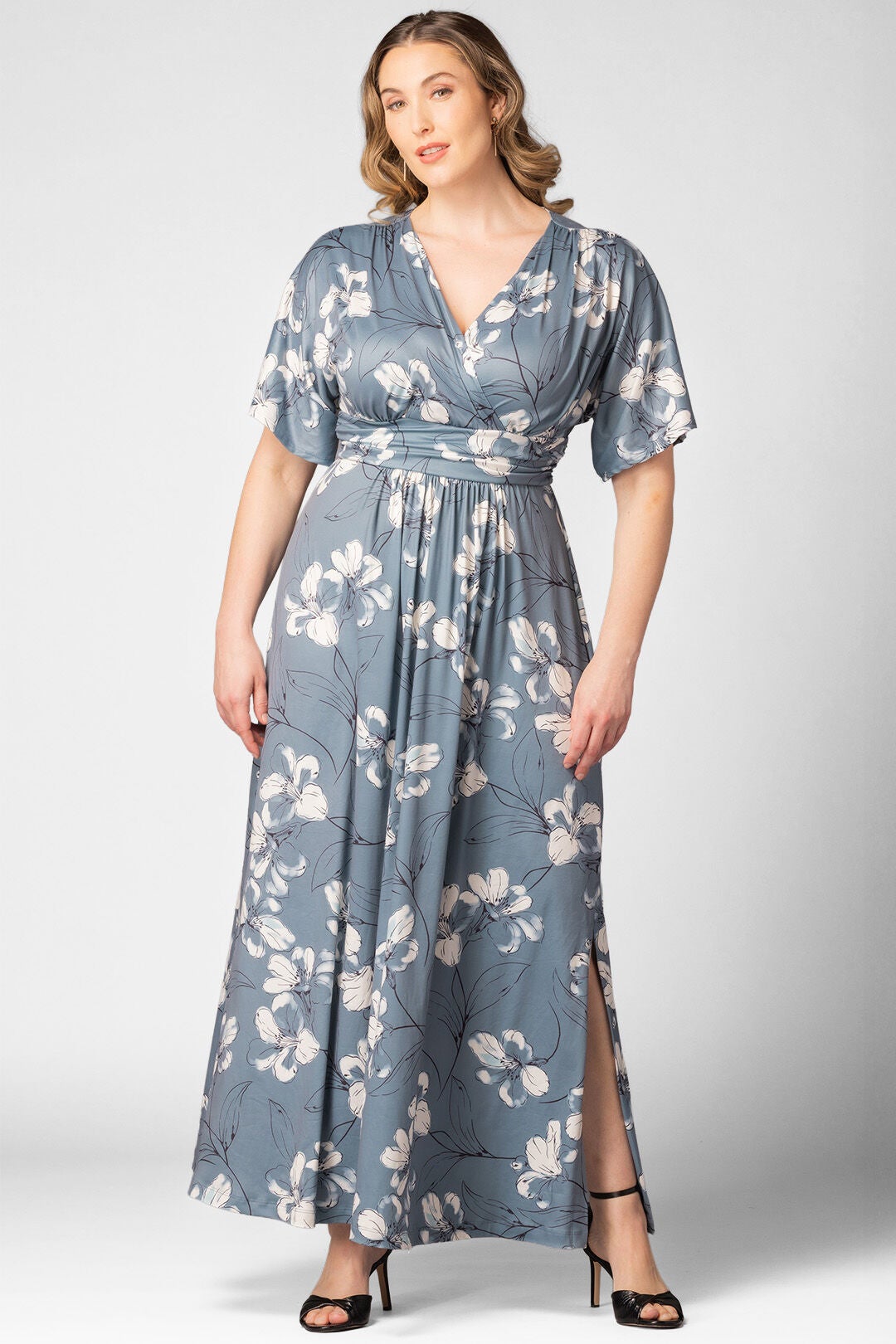 Vienna Maxi Dress, Grey Lily Print / White, hi-res image number 0