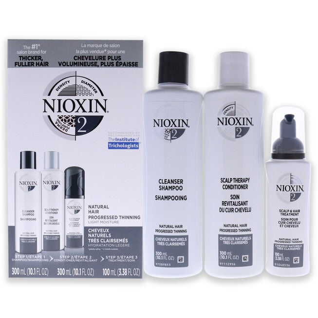 System 2 Kit by Nioxin for Unisex - 3 Pc 10.1oz Cleanser Shampoo, 10.1 oz Scalp Therapy Conditioner, 1Liter Scalp and Hair Treatment, , alternate image number null
