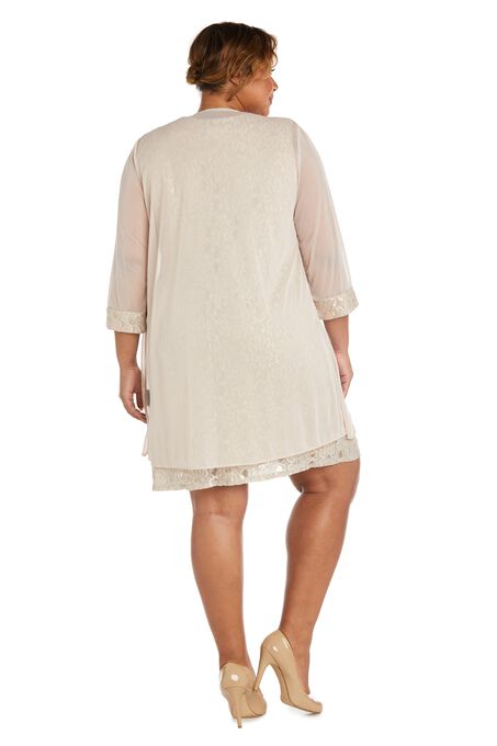 Lace Shift and Sheer Jacket Set with Pearl Embellishments, , alternate image number null