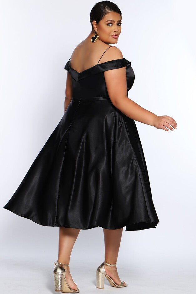 Simply Divine Tea-Length Satin Plus Size Party Dress with Pockets | Woman Within Simply Divine Tea-Length Satin Plus Size Party Dress with Pockets | Woman Within