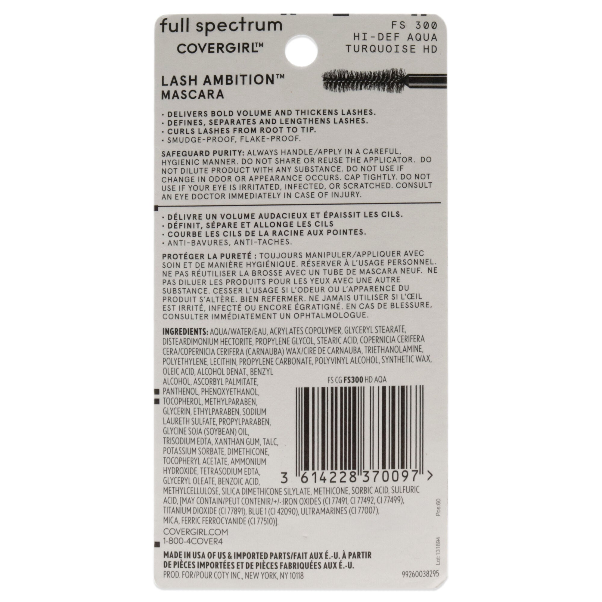 Full Spectrum Lash Ambition Mascara - 300 Hi-Def Aqua by CoverGirl for Women - 0.3 oz Mascara, See Description, alternate image number 2
