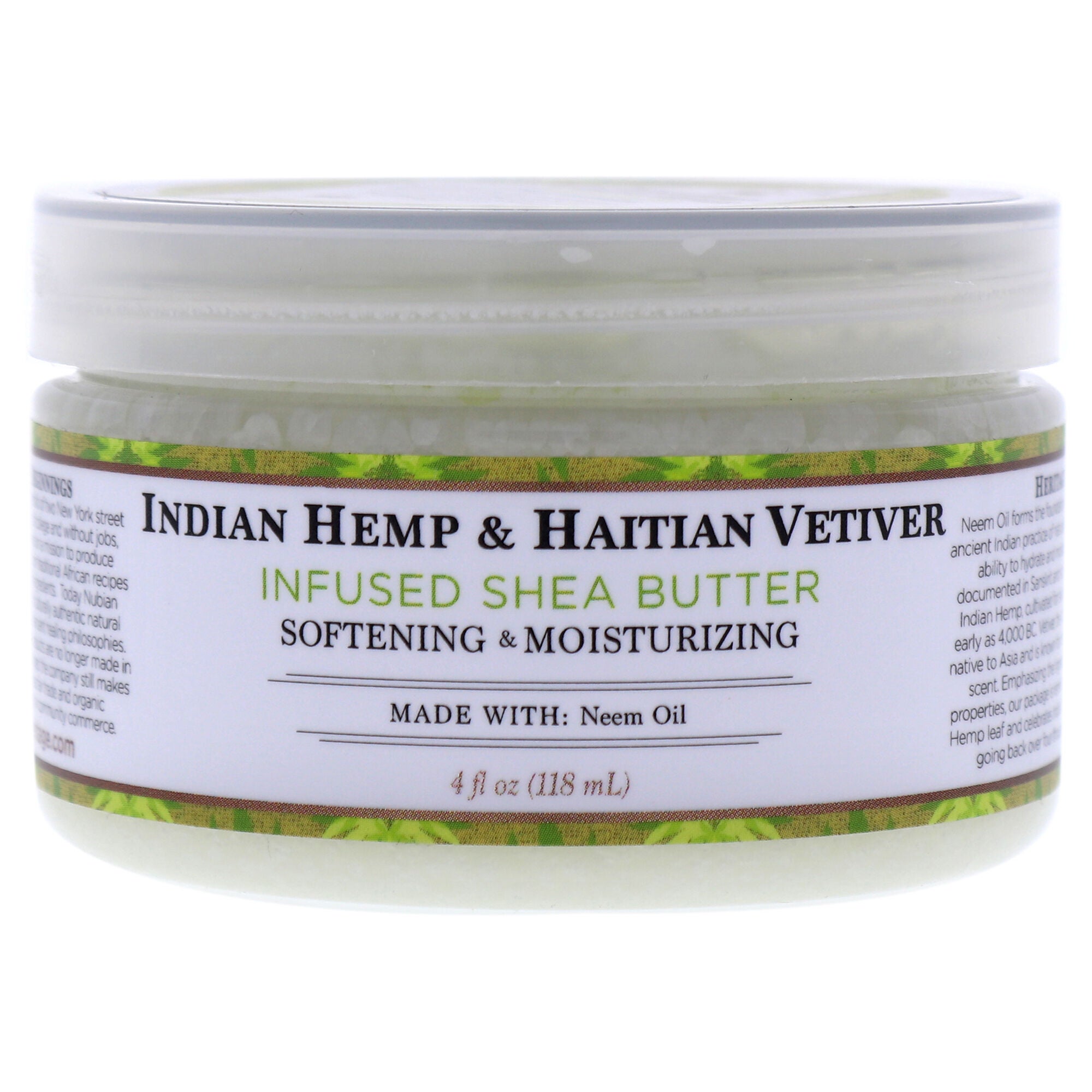 Indian Hemp and Haitian Vetiver Infused Shea Butter by Nubian Heritage for Unisex - 4 oz Moisturizer, See Description, hi-res image number 0