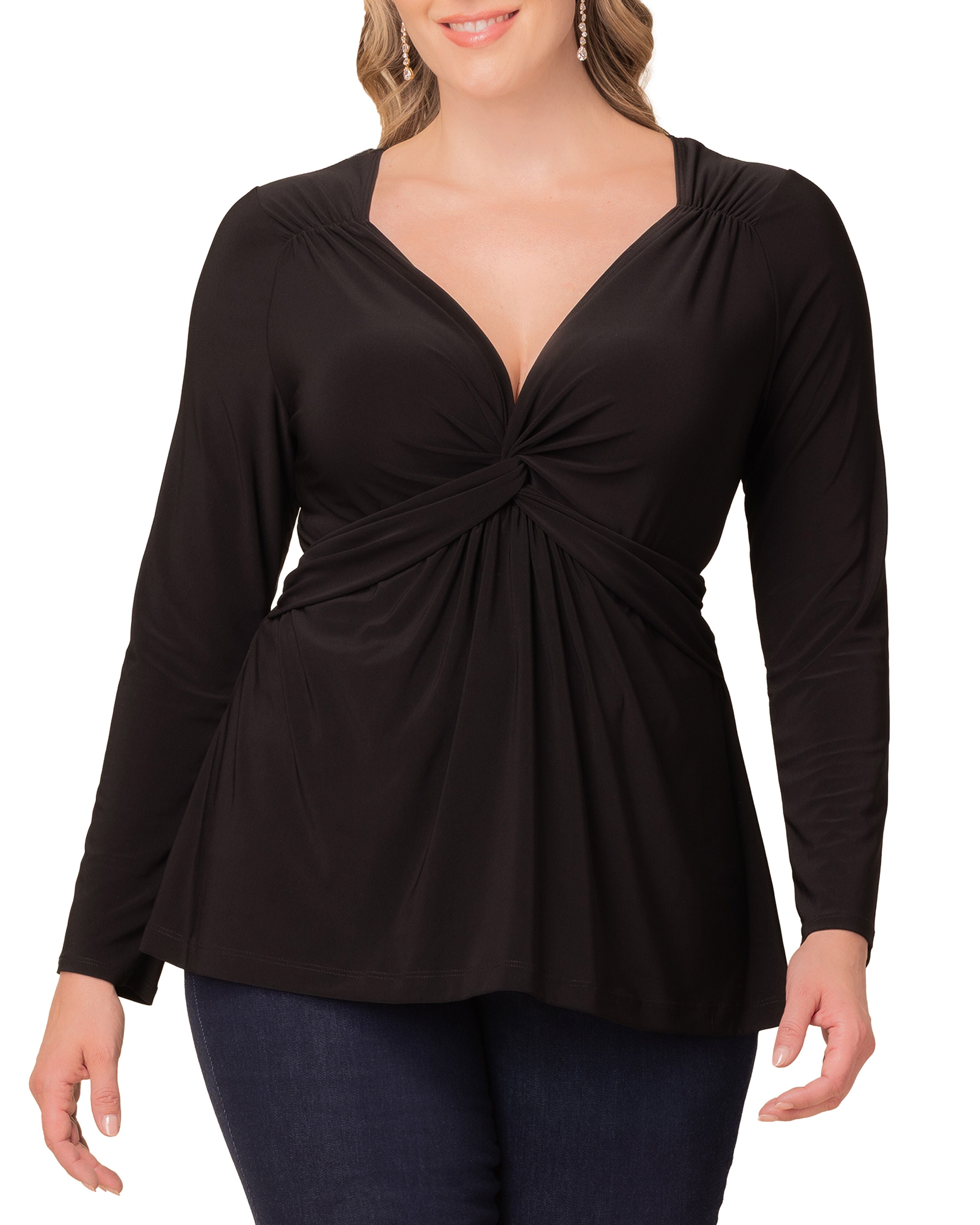 Abigail Long Sleeve Twist Top, BLACK NOIR / Black, alternate image number 2