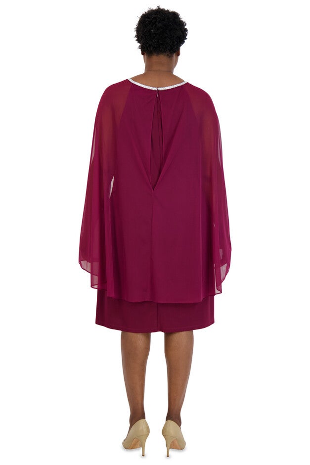 Chiffon Dress with Rhinestone Neckline and Sheer Capelet - Plus, , alternate image number 1