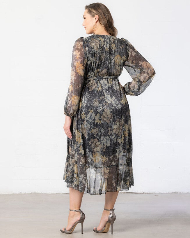 Clara Sparkling Long Sleeve Wrap Dress, Gilded Florals, alternate image number 1