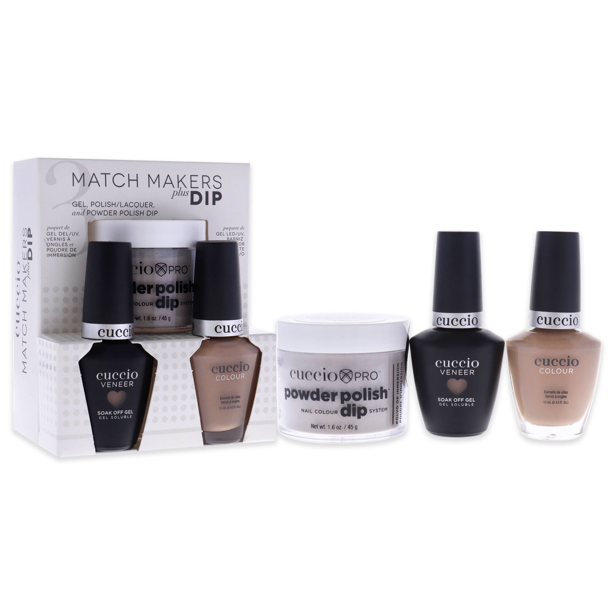 Match Makers Plus Dip - See You Latte by Cuccio Colour for Women - 3 Pc 1.6oz Pro Powder Polish Dip System, 0.44oz Veneer Soak Off Gel, 0.43oz Colour Nail Polish, Brown, alternate image number 1