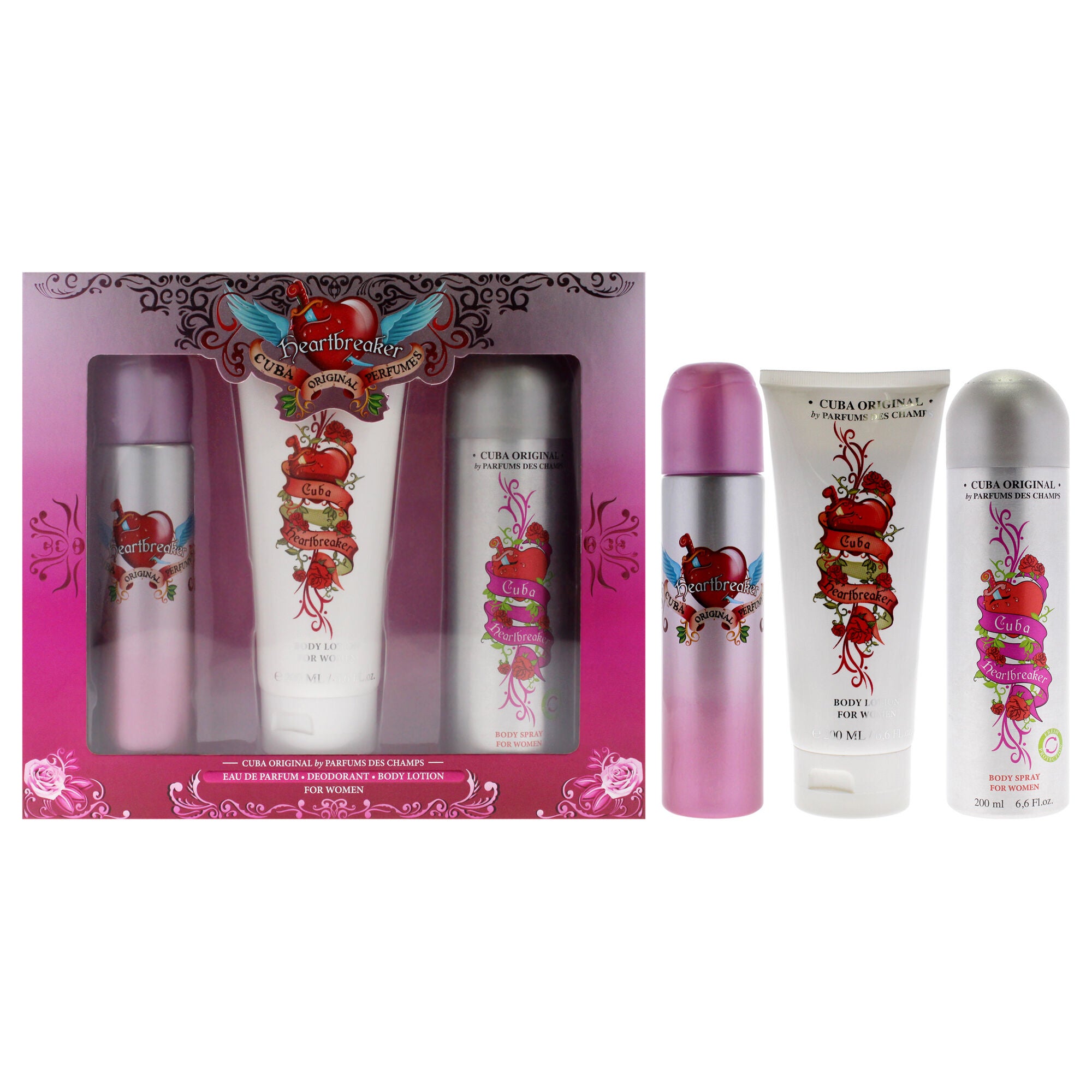 Cuba Heartbreaker by Cuba for Women - 3 Pc Gift Set 3.3oz EDP Spray, 6.7oz Body Spray, 4.3oz Body Lotion, See Description, hi-res image number 0