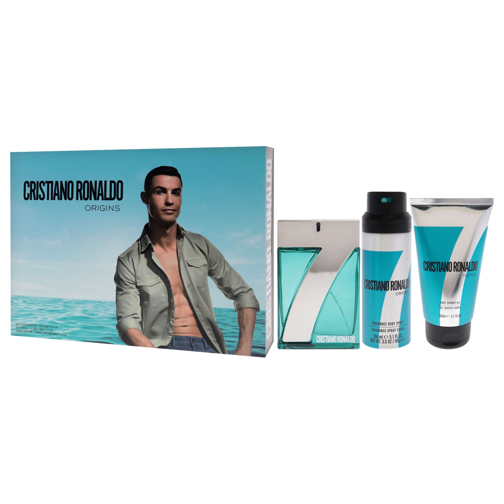 CR7 Origins by Cristiano Ronaldo for Men - 3 Pc Gift Set 3.4oz EDT Spray, 5.1oz Body Spray, 5.1oz Shower Gel, See Description, alternate image number 2