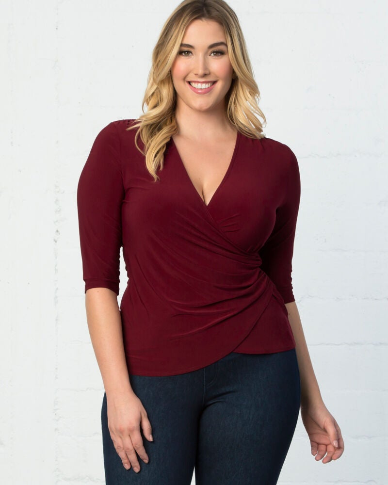 Femme Fatale Faux Wrap Top, Burgundy, hi-res image number 0