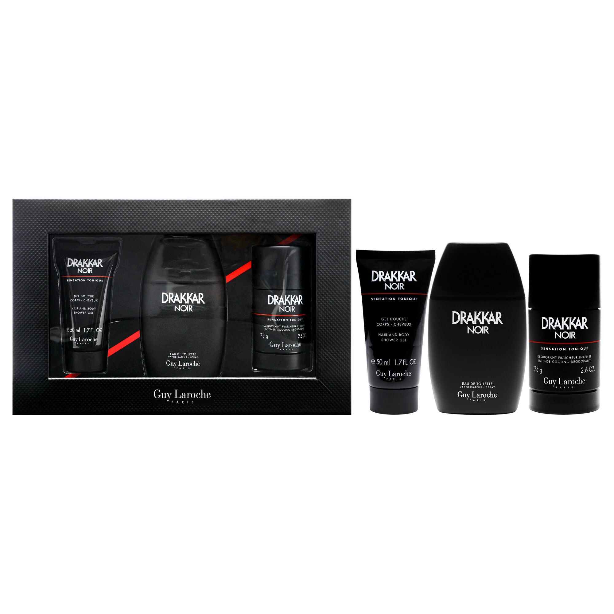 Drakkar Noir by Guy Laroche for Men - 3 Pc Gift Set 2021 - 3.4oz EDT Spray, 2.6oz Deodorant Stick, 1.7oz Shower Gel, See Description, hi-res image number 0