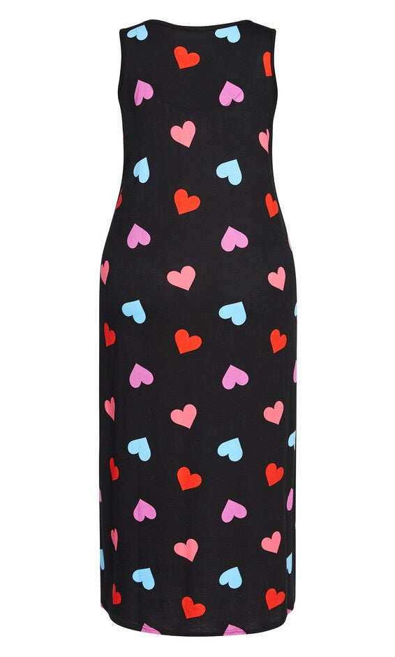 Heart Print Maxi Sleep Dress - black, , alternate image number 4