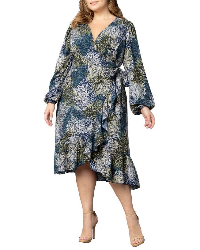 Julia Long Sleeve Wrap Dress, BLUE IMPRESSIONIST PRINT / Cornflower Blue, hi-res image number 0