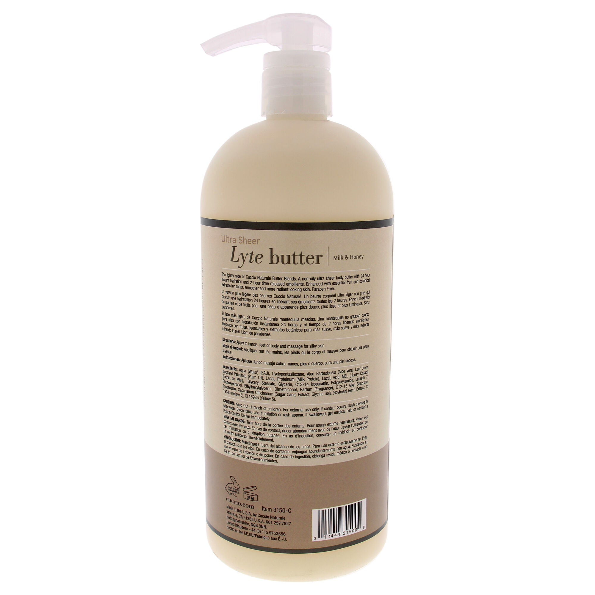 Ultra Sheer Lyte Butter - Milk and Honey by Cuccio Naturale for Unisex - 32 oz Body Butter, See Description, alternate image number 2