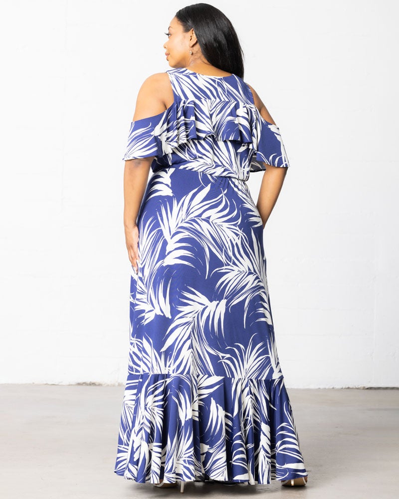 Piper Cold Shoulder Maxi Dress, Navy Floral Print, alternate image number 1