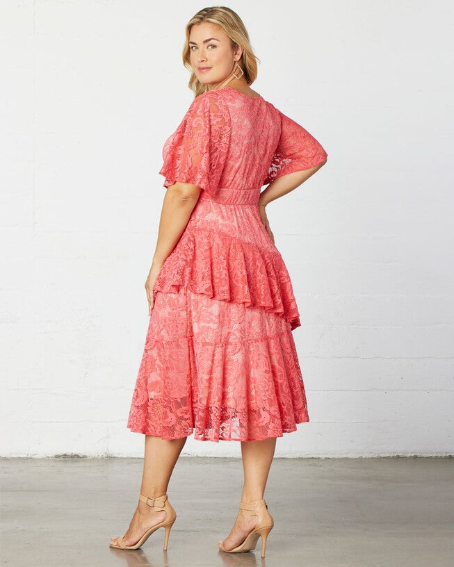 Lace Affair Cocktail Dress, Coral, alternate image number null