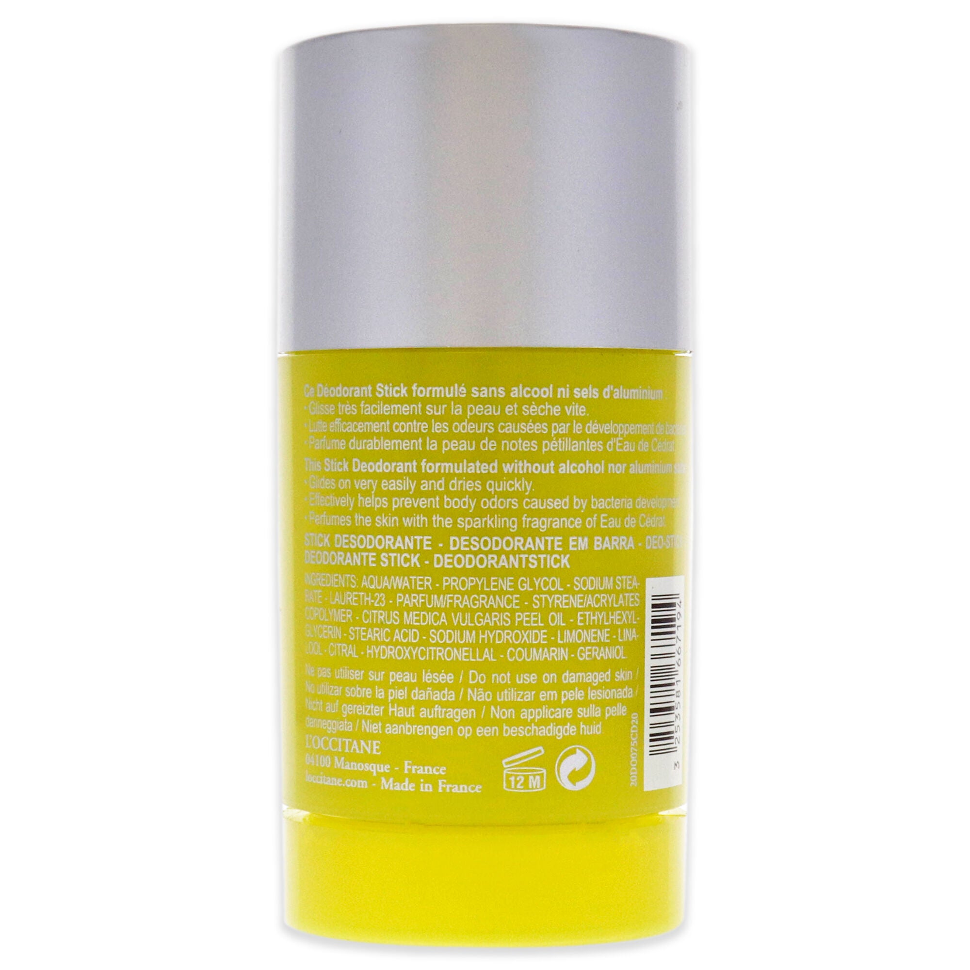 Cedrat Stick Deodorant by LOccitane for Men - 2.6 oz Deodorant Stick, See Description, alternate image number 2