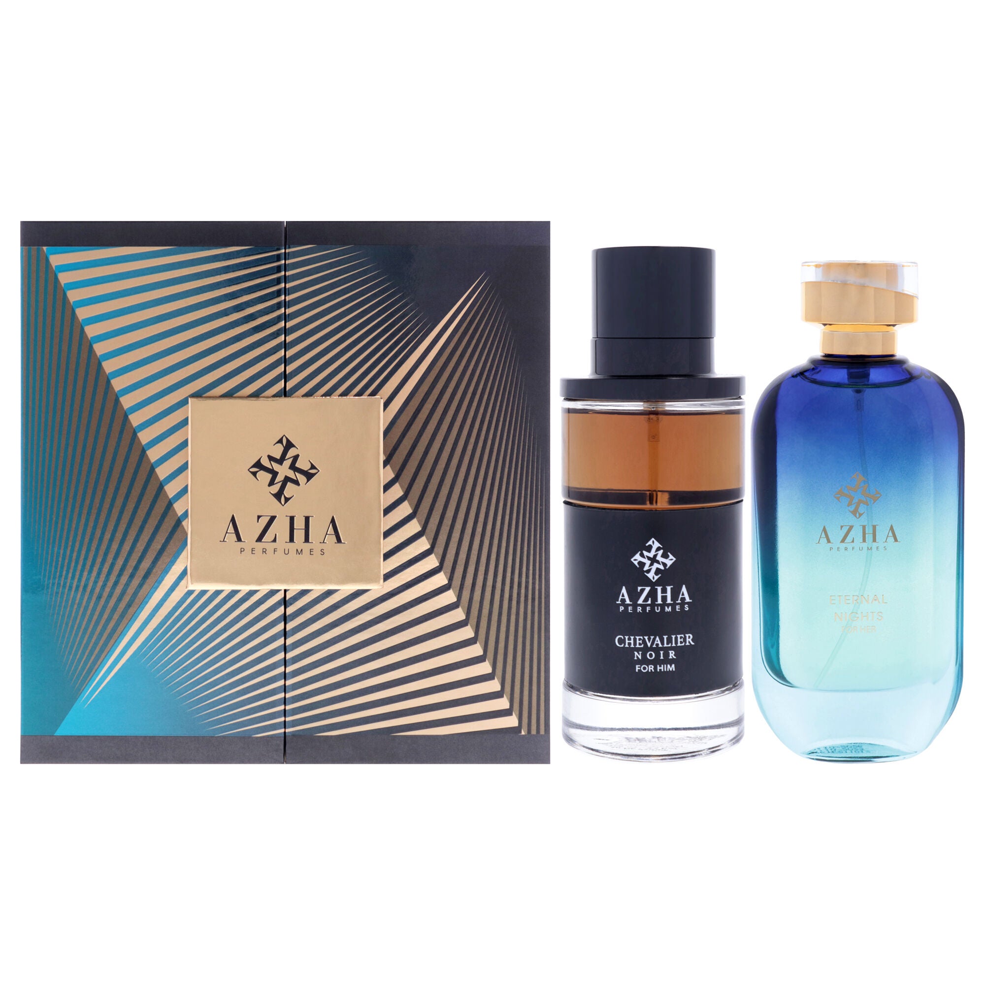 Azha Perfume by Azha for Unisex - 2 Pc Gift Set 3.3oz Chevalier Noir EDP Spray, 3.3oz Eternal Night EDP Spray, Clear, hi-res image number 0