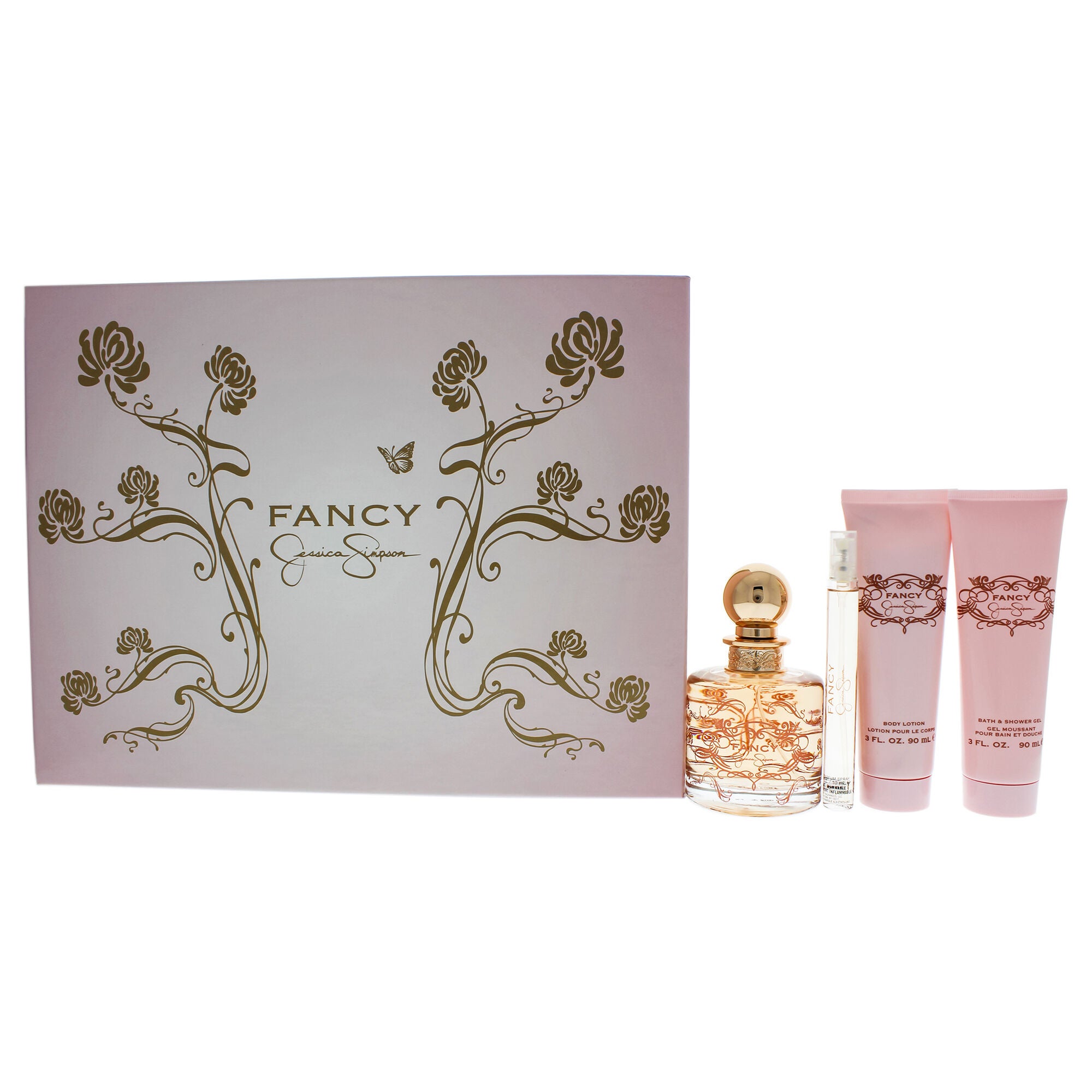 Fancy by Jessica Simpson for Women - 4 Pc Gift Set 3.4oz EDP Spray, 0.34oz EDP Spray, 3oz Body Lotion, 3oz Bath & Shower Gel, See Description, hi-res image number 0