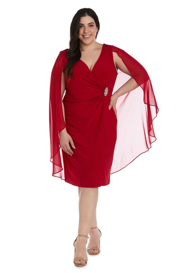 Chiffon Duster Cape Dress - Plus, Red, hi-res image number null
