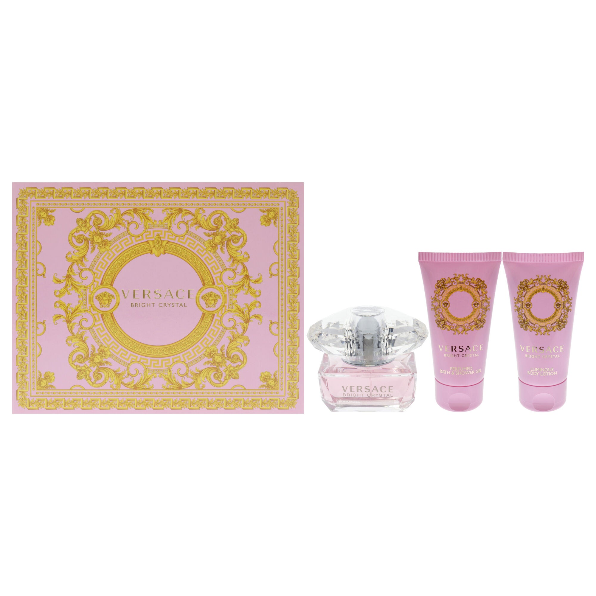 Versace Bright Crystal by Versace for Women - 3 Pc Gift Set 1.7oz EDT Spray, 1.7oz Perfumed Bath and Shower Gel, 1.7oz Body Lotion, See Description, hi-res image number 0