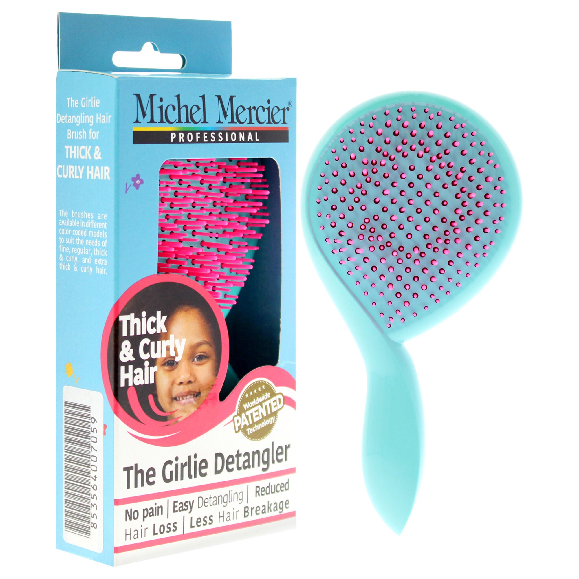 The Girlie Detangle Brush Thick and Curly Hair - Turquoise-Pink by Michel Mercier for Women- 1 Pc Hair Brush, See Description, alternate image number 1