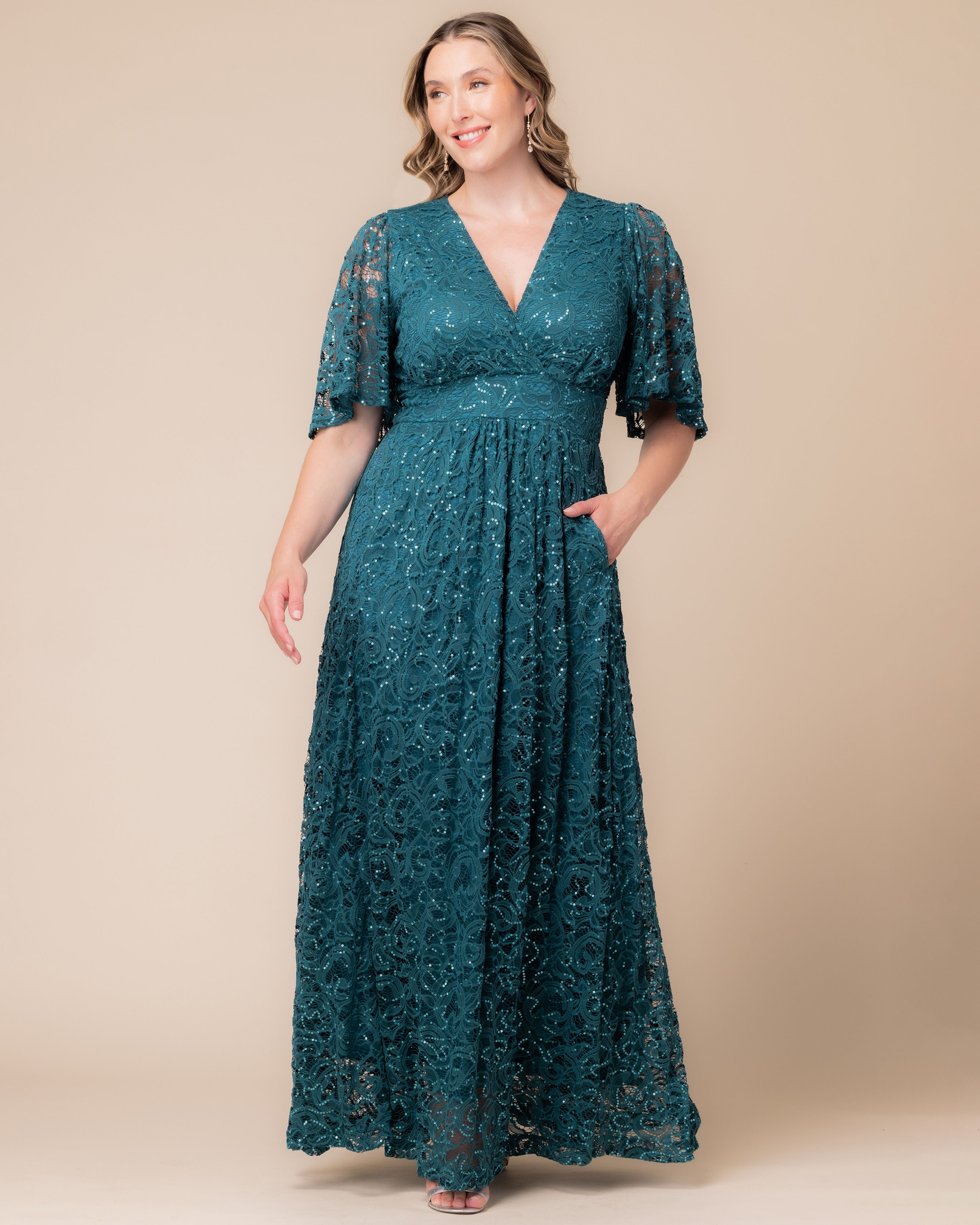 Luminous Sequin Lace Evening Gown, TEAL TOPAZ / Teal, alternate image number 5