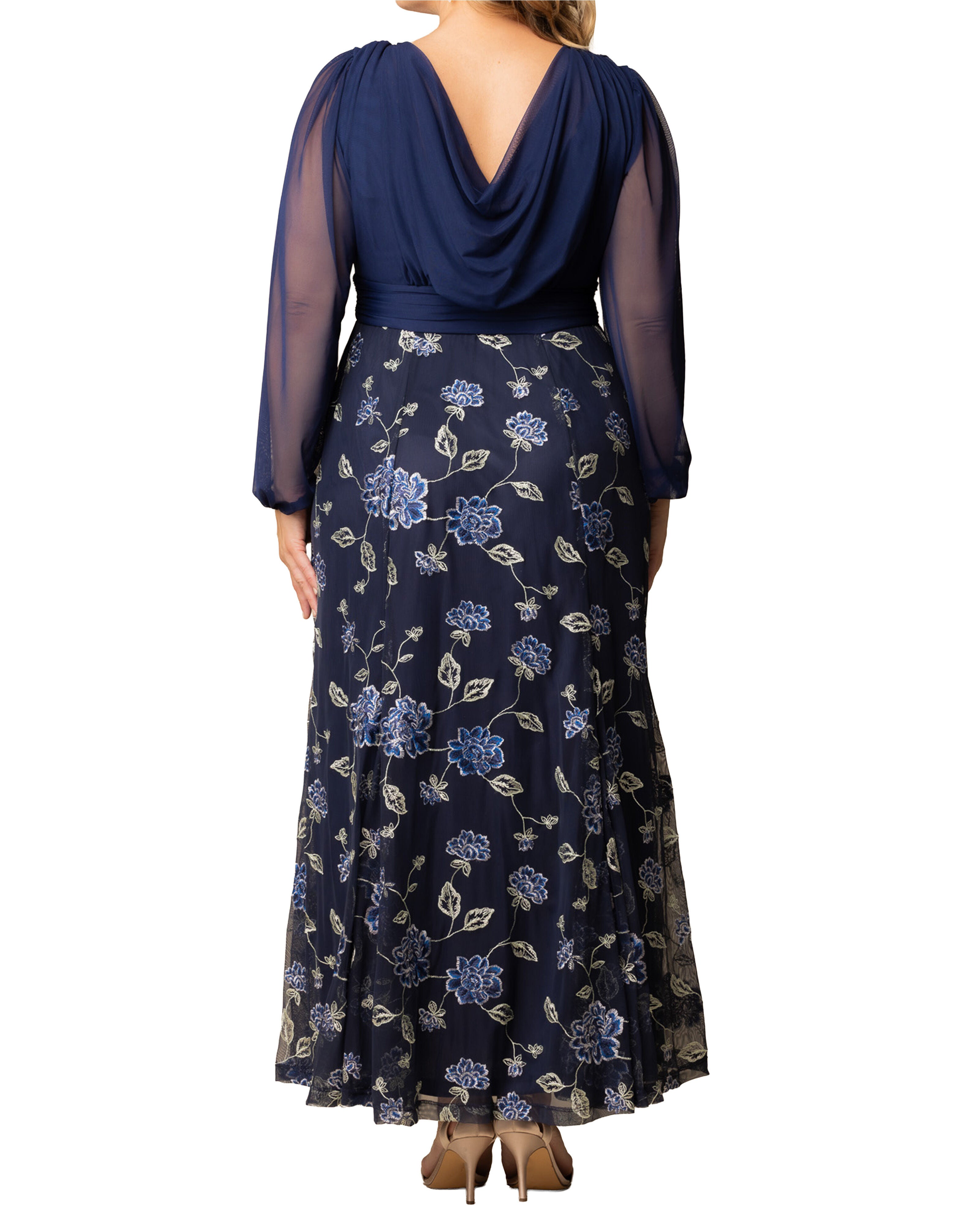 Isabella Embroidered Mesh Gown, NAVY BLUE BLOOMS / Navy, alternate image number 1