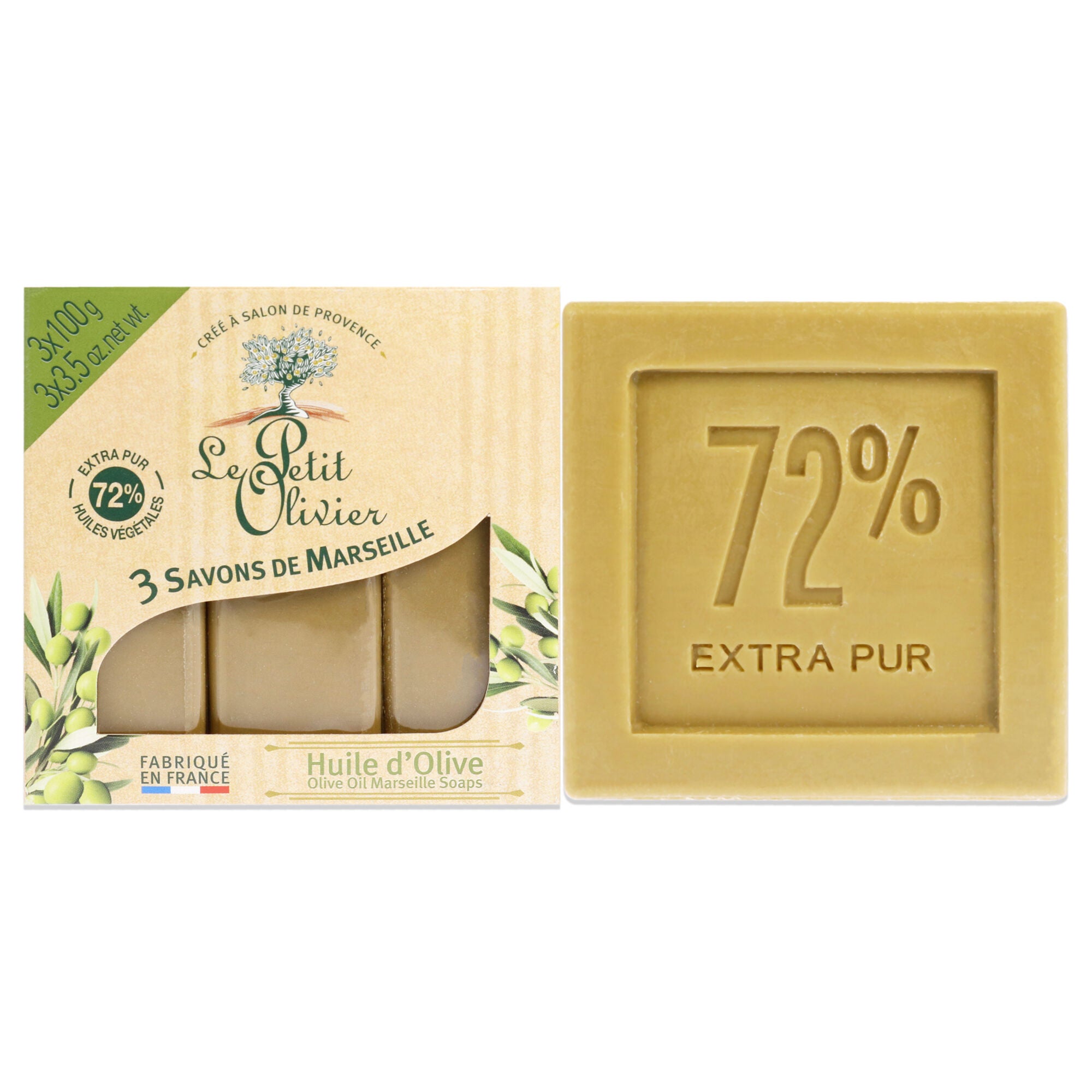 Olive oil Marseille Soaps by Le Petit Olivier for Unisex - 3 x 3.5 oz Soap, See Description, hi-res image number 0