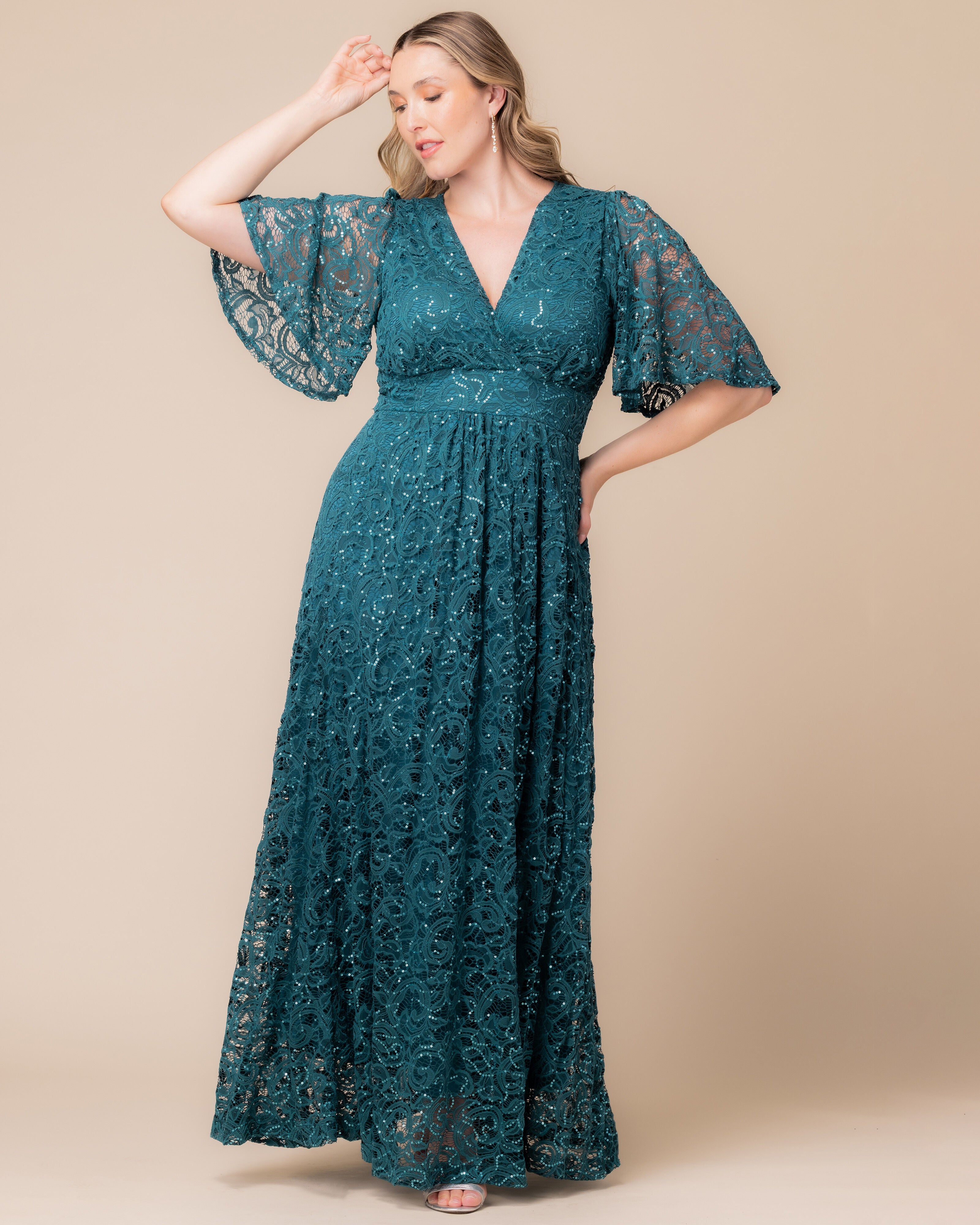 Luminous Sequin Lace Evening Gown, TEAL TOPAZ / Teal, alternate image number 4