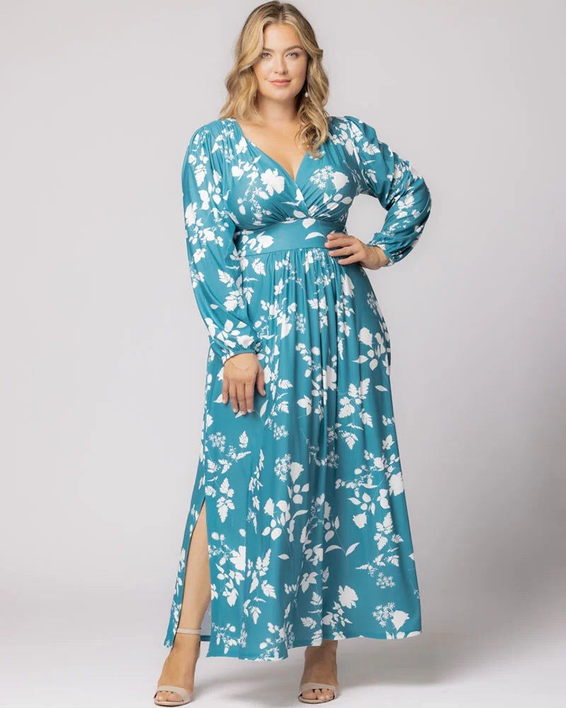 Kelsey Long Sleeve Maxi Dress, Aqua Blooms / White, hi-res image number 0