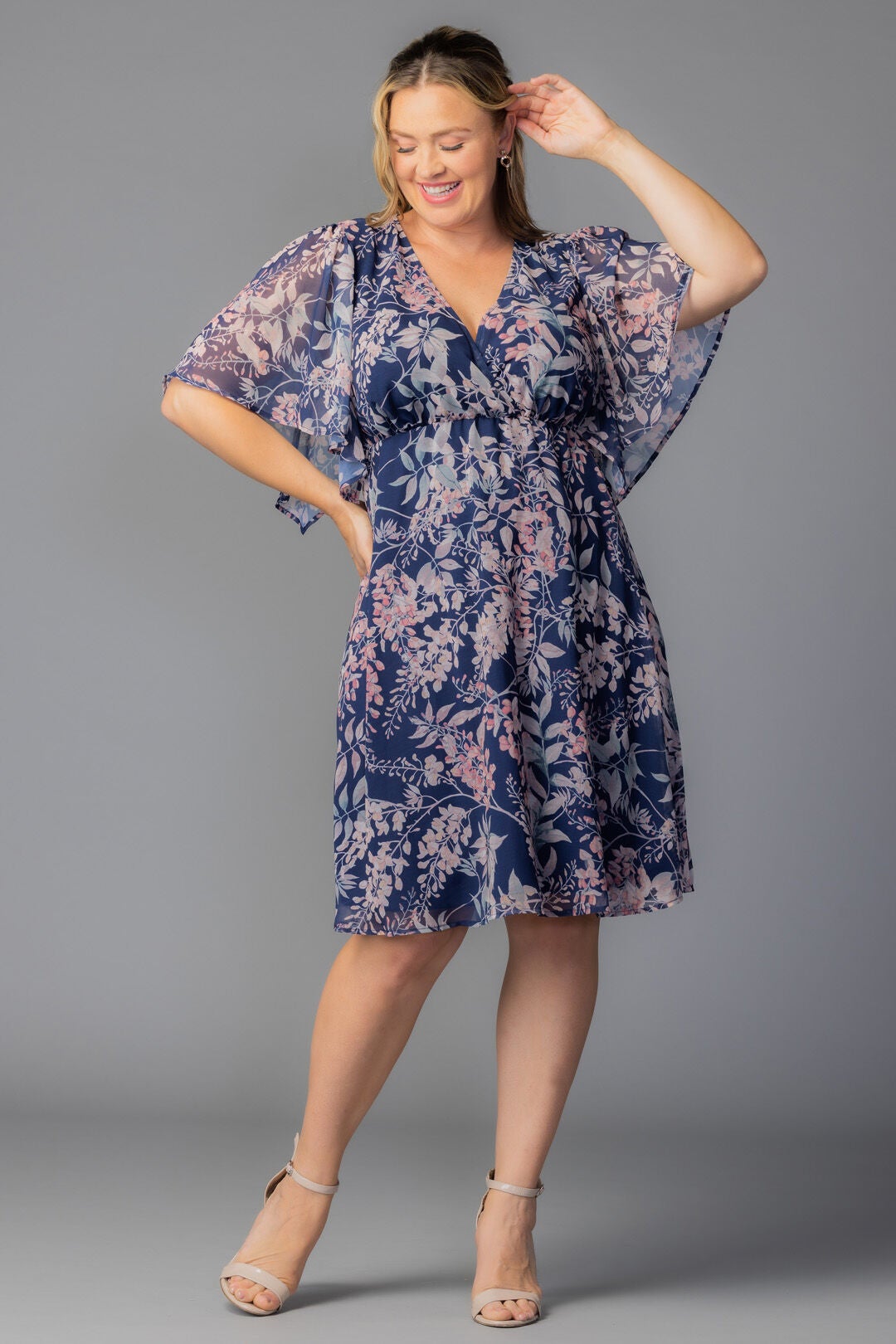 Florence Flutter Sleeve Dress, Navy Wisteria Blooms / Navy, alternate image number 4