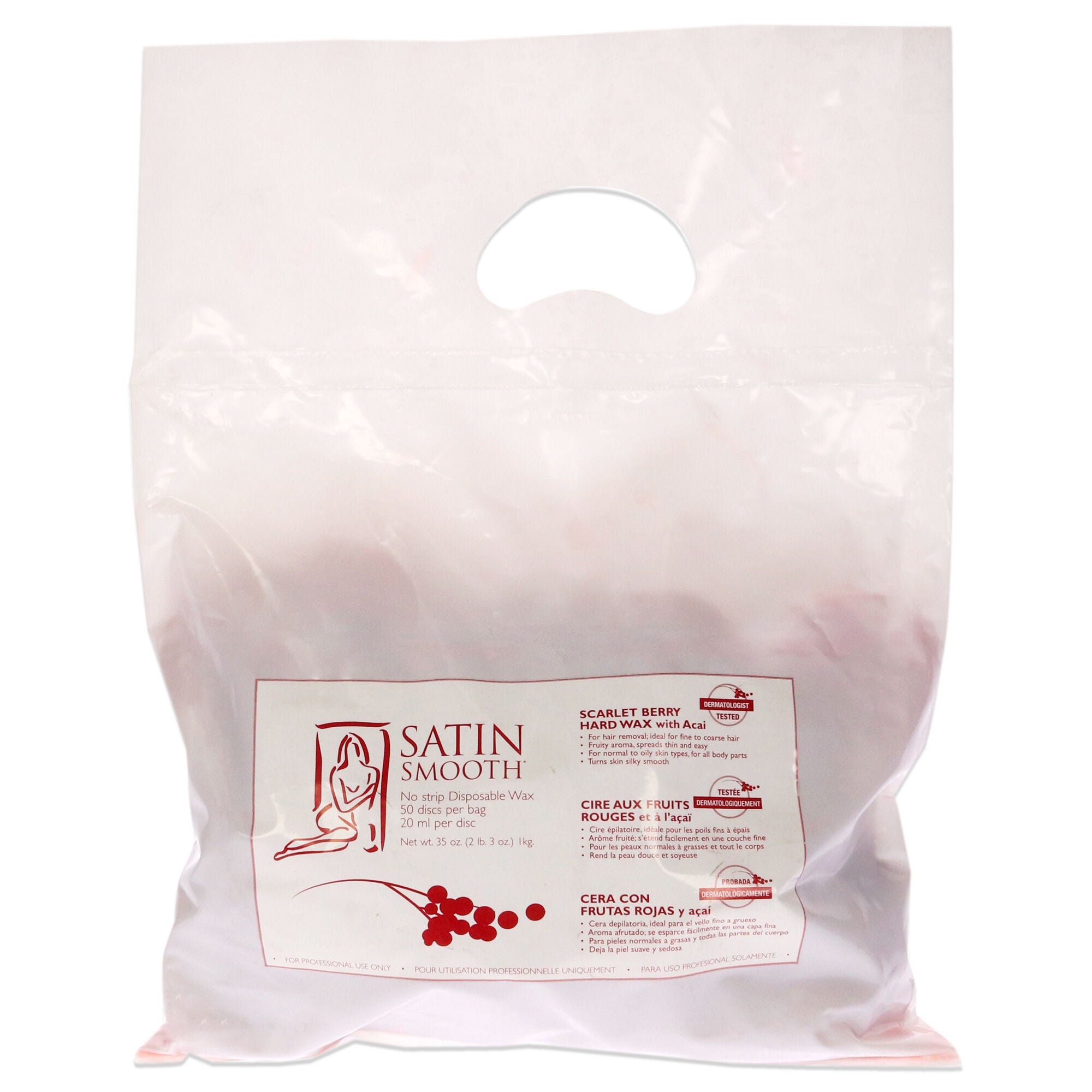 Scarlet Berry Hard Wax with Acai Discs by Satin Smooth for Women - 50 Pc Discs, See Description, hi-res image number 0